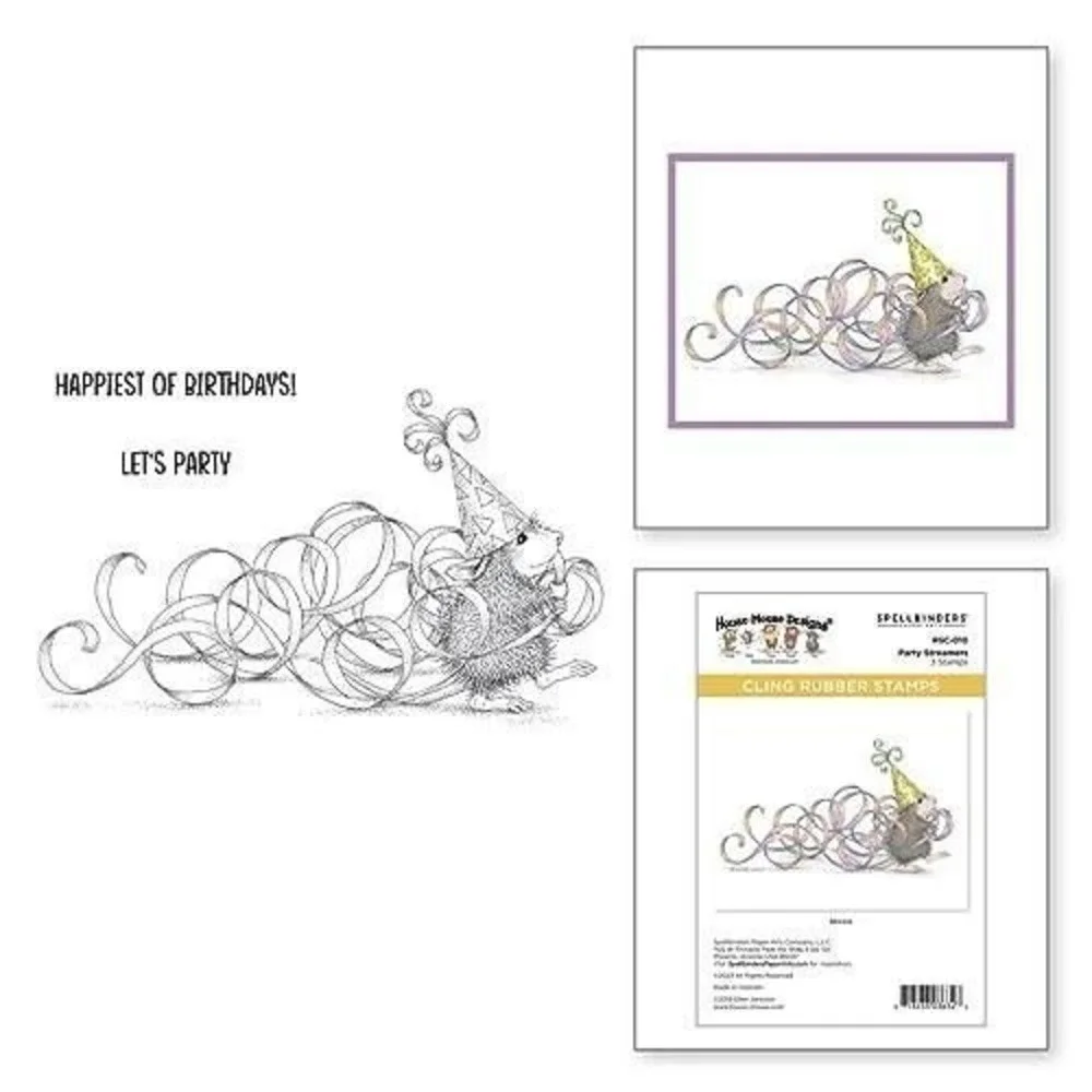 Spellbinders House-Mouse Designs Party Streamers Cling Rubber Stamps RSC-010 New